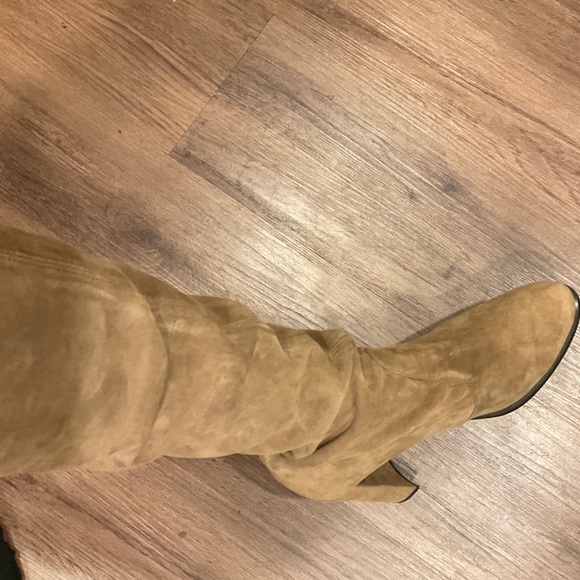 STUART WEITZMAN HIGHLAND CAMEL BROWN SUEDE OVER THE KNEE THIGH HIGH TIE BOOTS - Picture 6 of 12